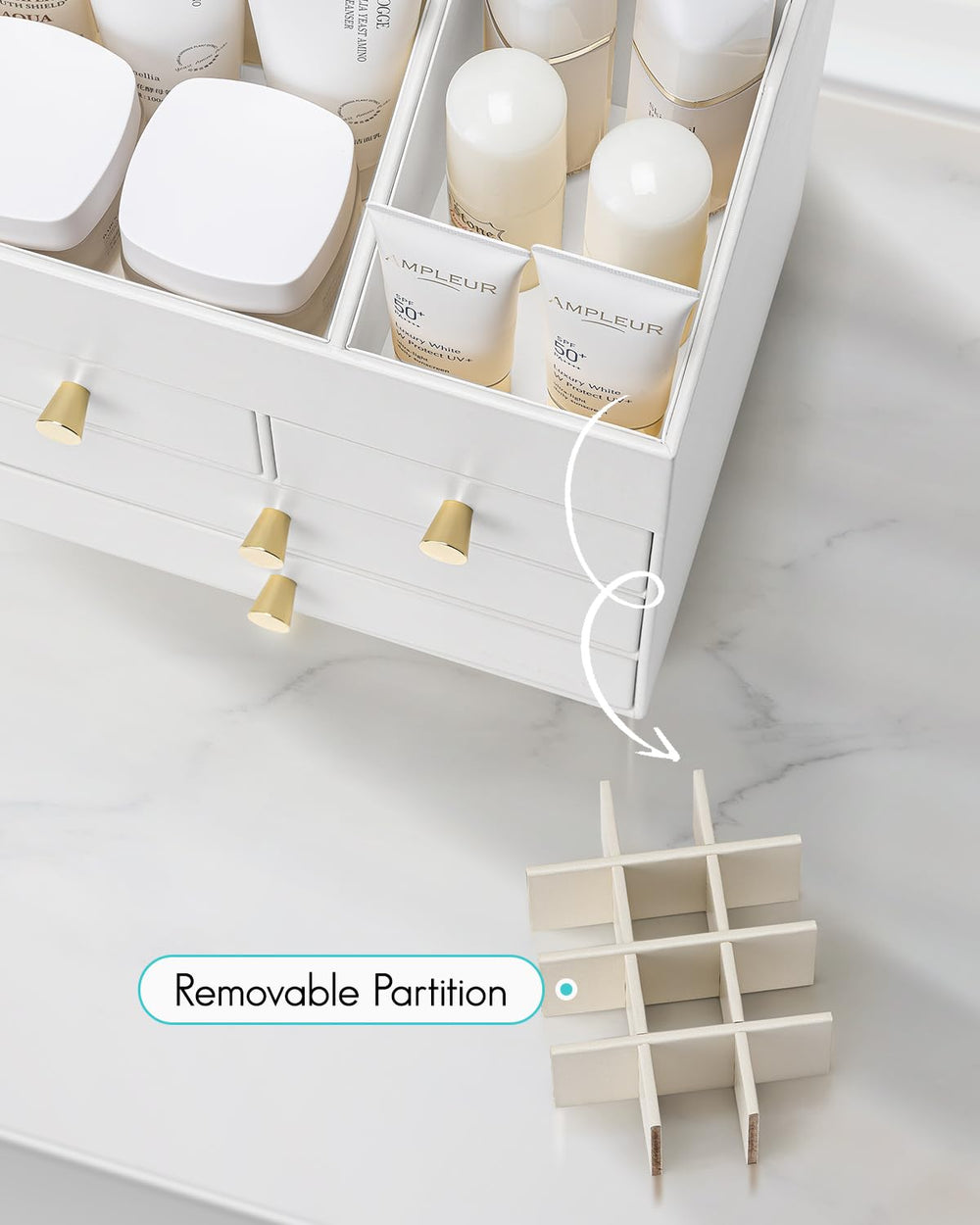 Vlando organizador con diseño elegante para espacio de tocador.