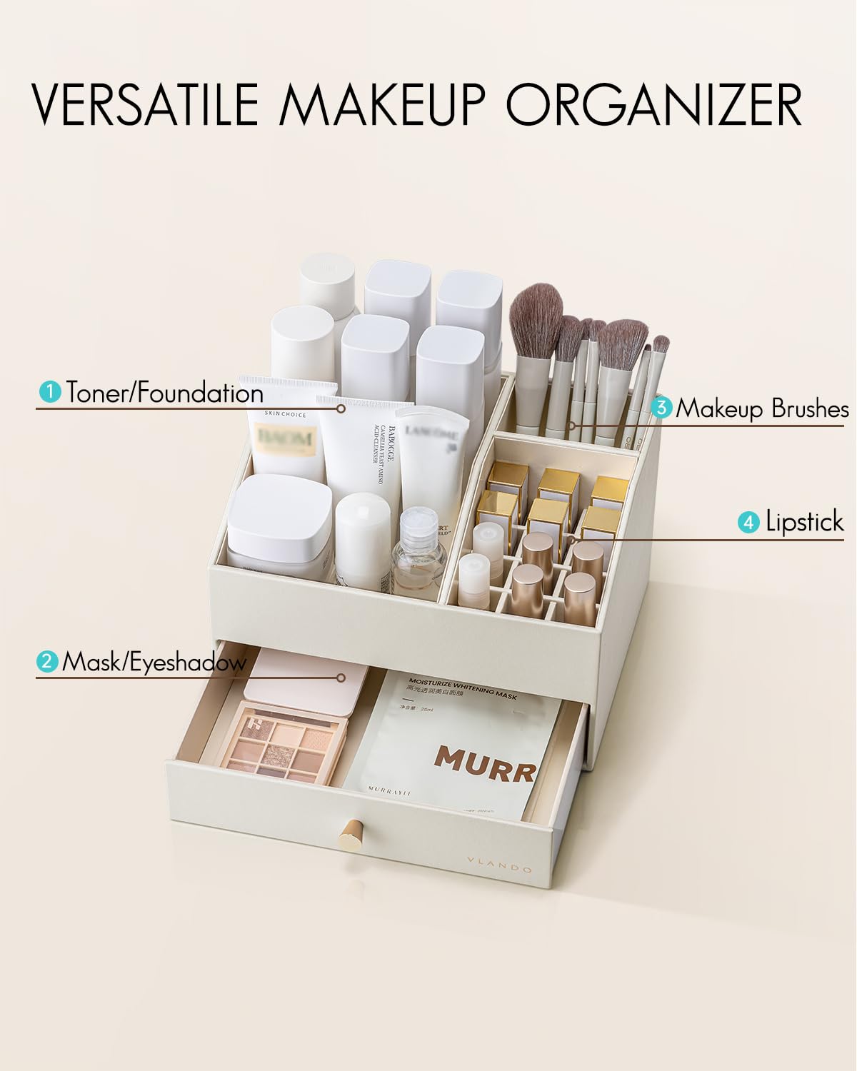 Vlando Organizador de dos capas para maquillaje y cuidado de la piel