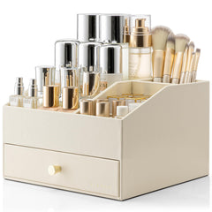 Vlando Organizador de maquillaje con cajones beige, ideal para mantener cosméticos ordenados
