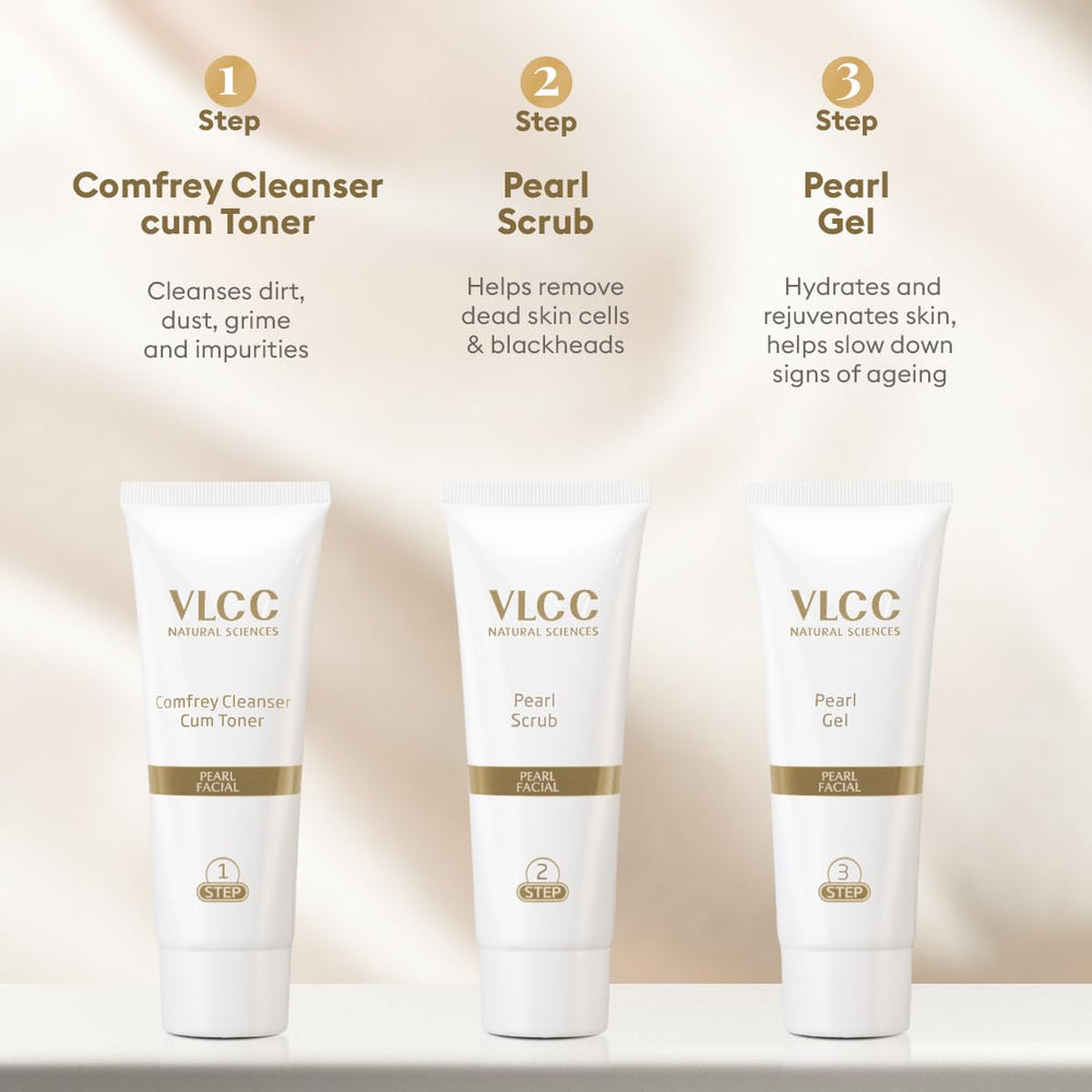 VLCC Pearl Facial Kit aprovecha ingredientes naturales para cuidado suave.