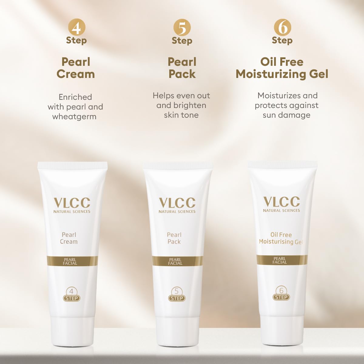 VLCC Pearl Facial Kit textura lujosa para una experiencia de cuidado.