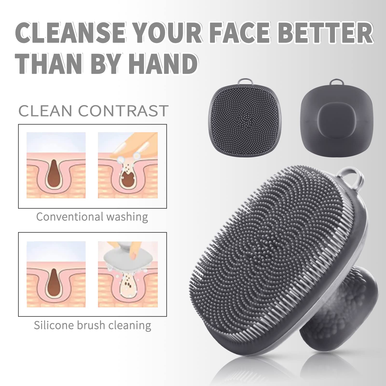 VWMYQ cepillo facial silicona gris, enfoque poros para limpieza profunda.