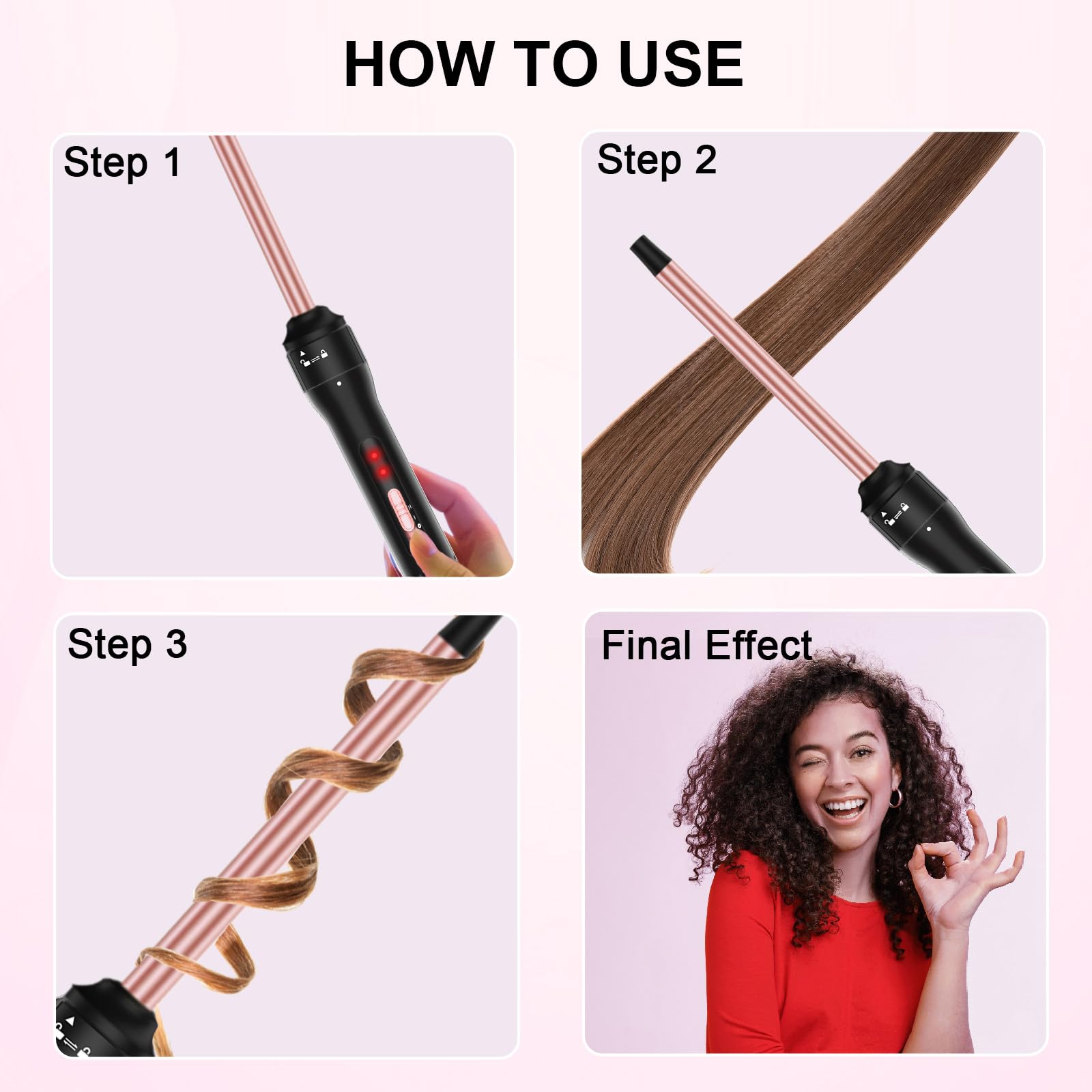 Accesorios incluidos: guante y dos pinzas para asegurar mechones.