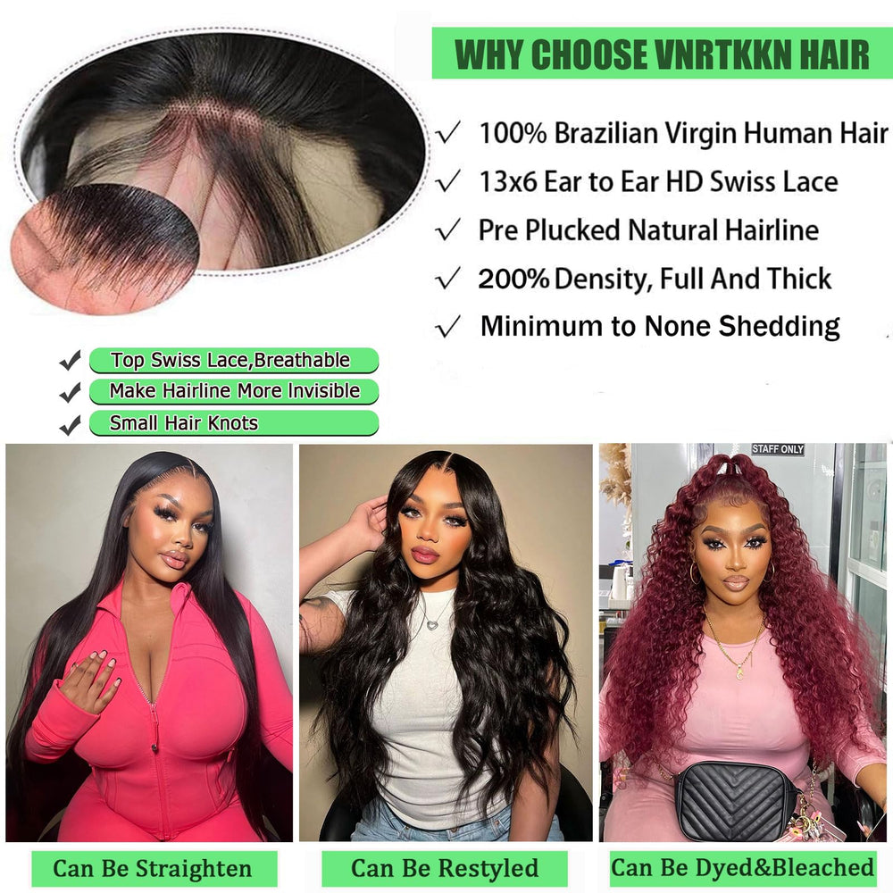 Vnrtkkn cabello virgen brasileño encaje frente, transición natural