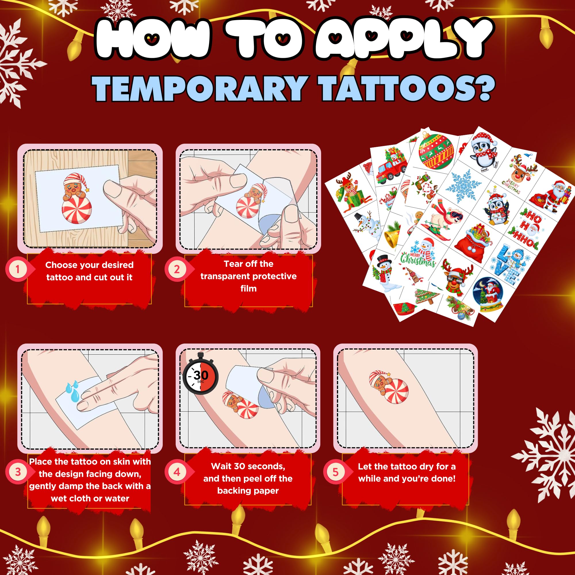 Tatuajes VNXCRAFTIES fáciles de aplicar y retirar, ideales para decoraciones rápidas.
