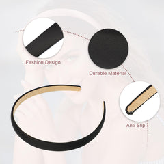VOCOSTE diadema satin negra, vista frontal, antideslizante para peinados.