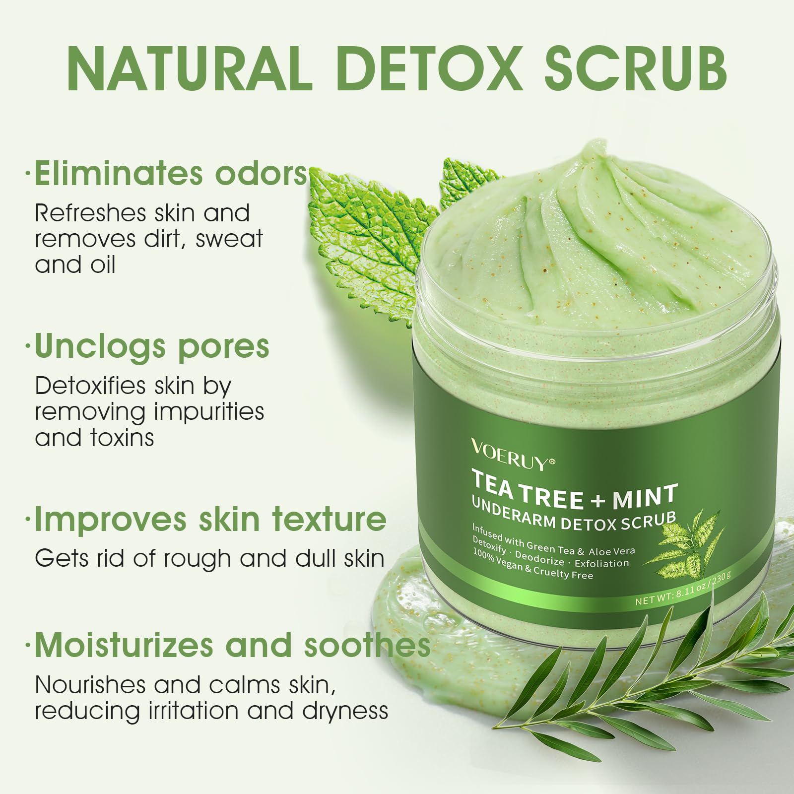 VOERUY Aplicación del detox para axilas con aroma a menta y árbol de té.