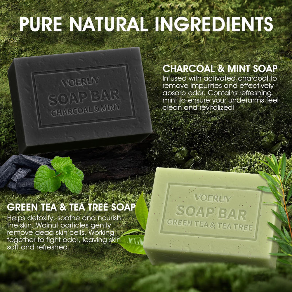VOERUY jabón detox carbón activado y menta para limpieza profunda.