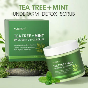 VOERUY Exfoliante VOERUY para axilas con nuez y menta en detalle.