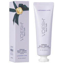 VOESH crema vegana Velvet Luxe, botella-lavanda-3oz para hidratación suave de manos y cuerpo.