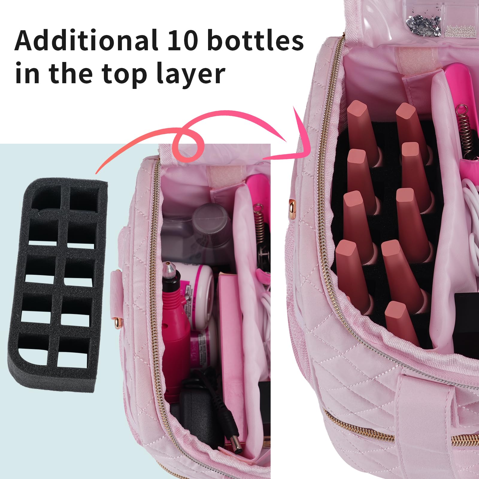 VOFIpremiAm organizador, bolsillos laterales para remover esmalte y líquidos sin fugas.