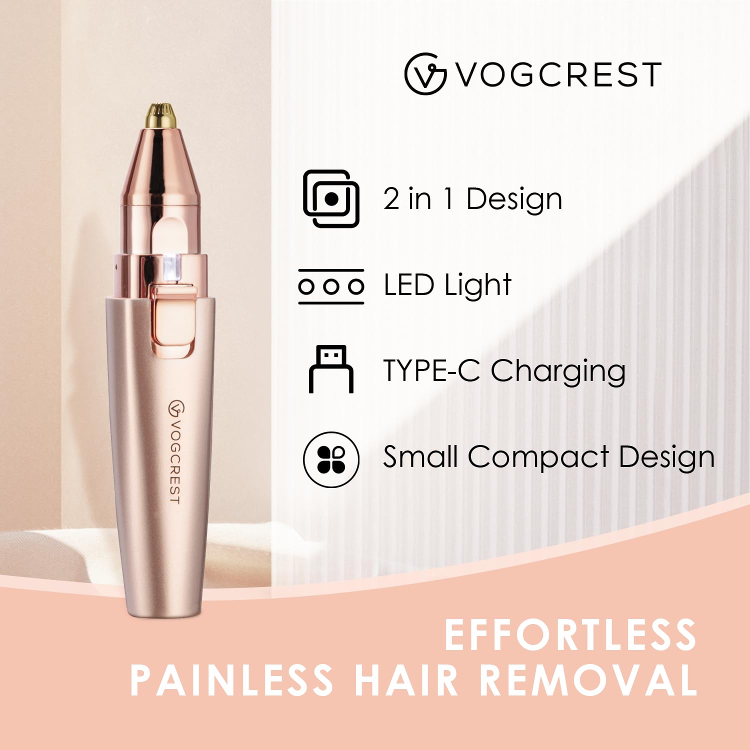 Luz LED integrada para precisión en el recorte facial con VG VOGCREST.