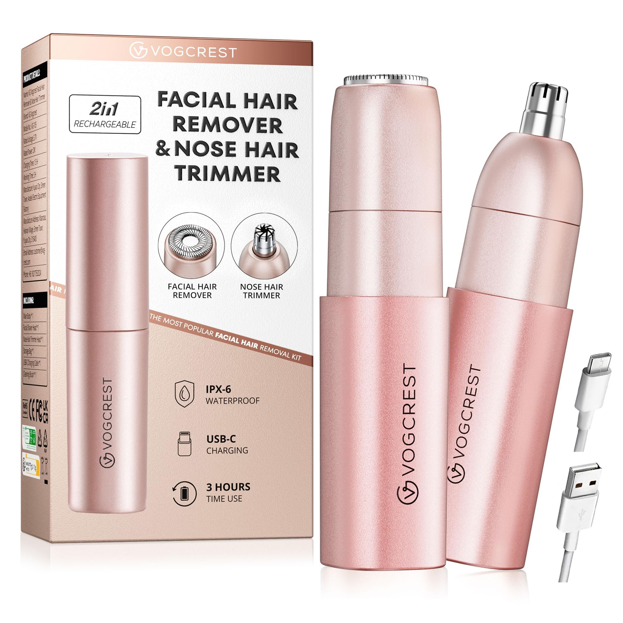 VG VOGCREST Recortadora 2 en 1 en caja, ideal para viaje y almacenamiento cómodo.