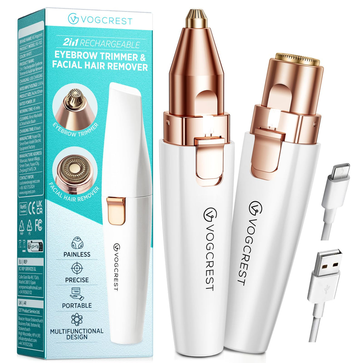 VG VOGCREST reductor cejas 2 en 1 con luz para delinear cejas con suavidad.