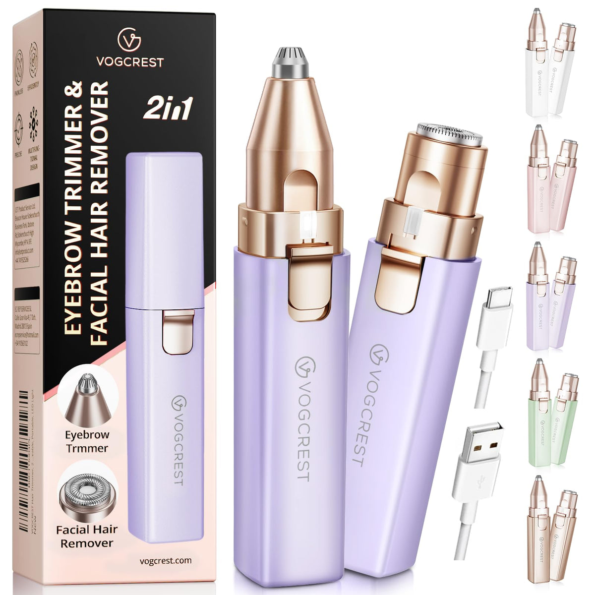 VG VOGCREST removedor facial 2 en 1 para cejas, precisión suave.
