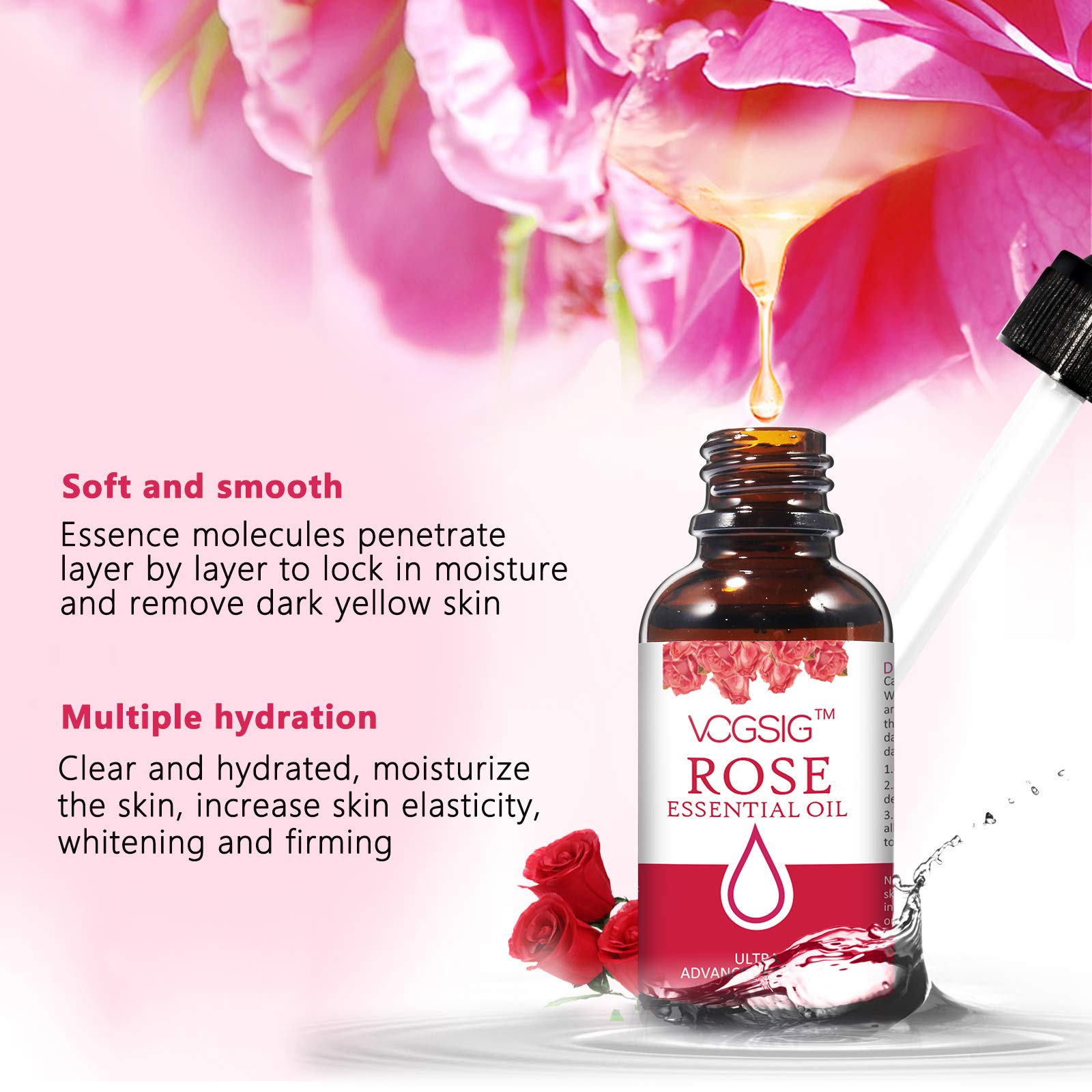 VOGSIG Aceite Esencial de Rosa 30ml, absorción rápida sin dejar grasa