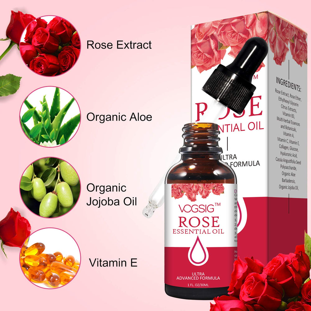 VOGSIG Aceite Esencial de Rosa 30ml, aplicación en piel para hidratación suave