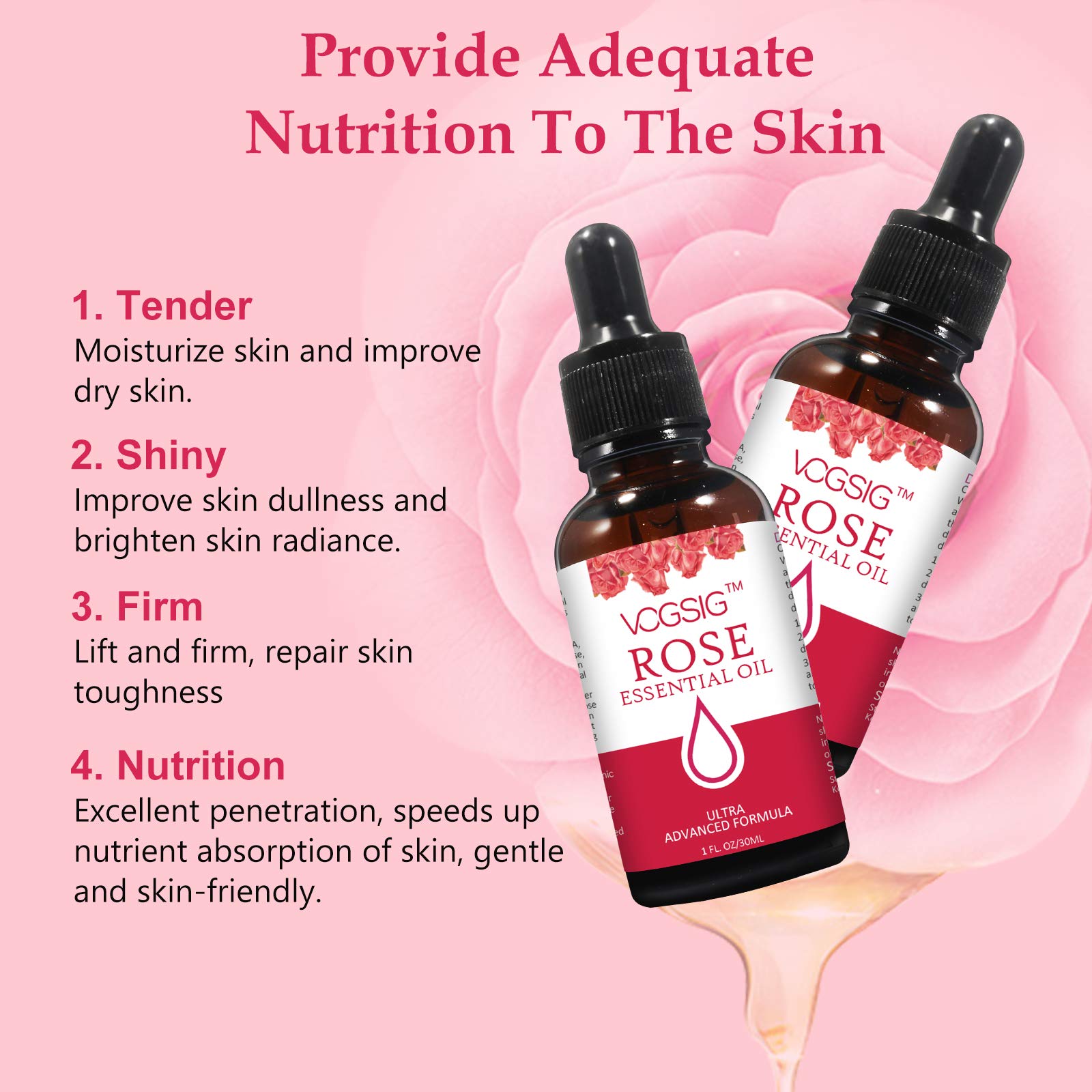 VOGSIG Aceite Esencial de Rosa 30ml, aroma suave para relajación y bienestar