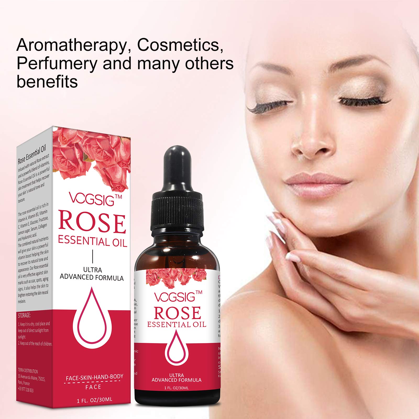 VOGSIG Aceite Esencial de Rosa 30ml, mezcla para crema facial y humectación