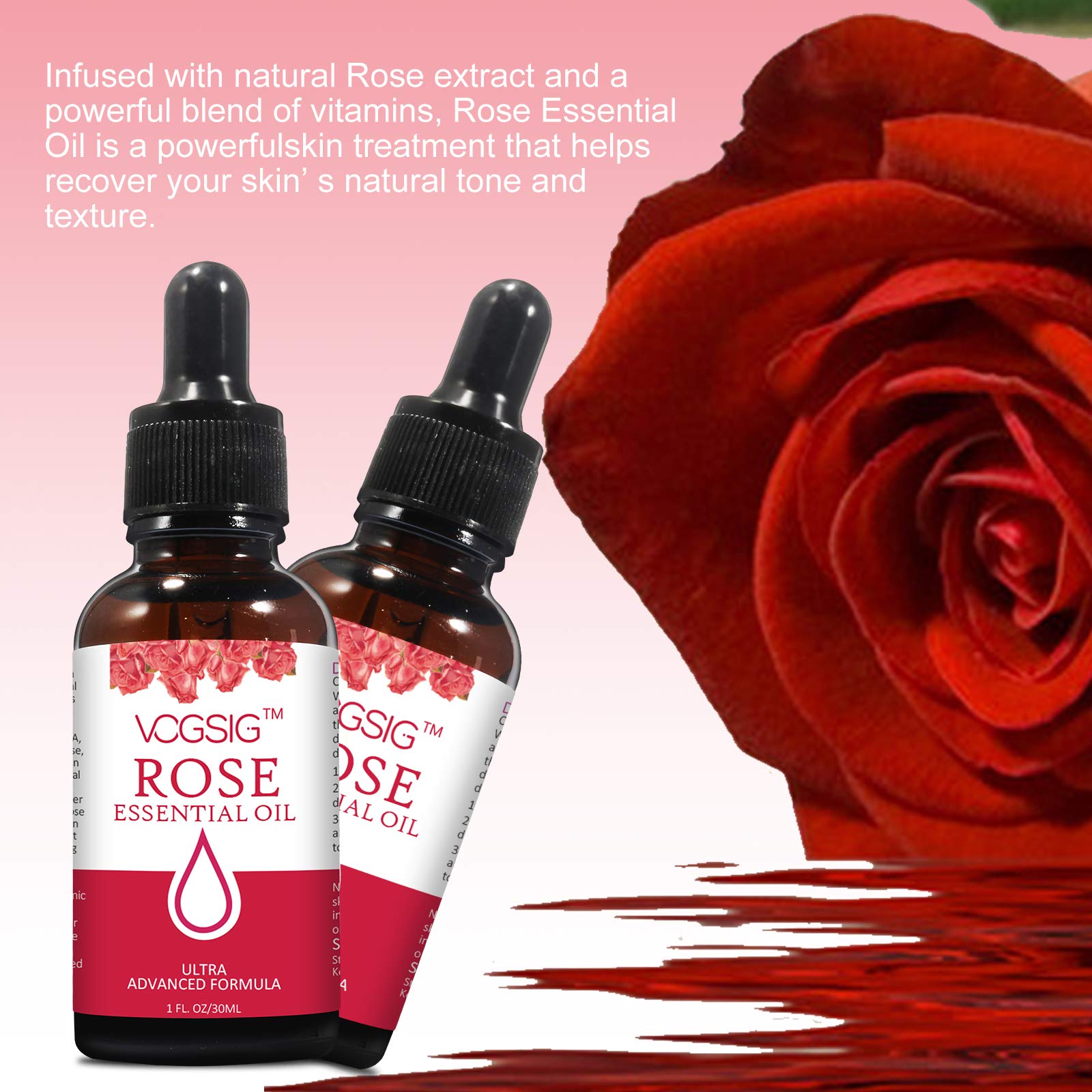 VOGSIG Aceite Esencial de Rosa 30ml, uso facial para tonificación y elasticidad
