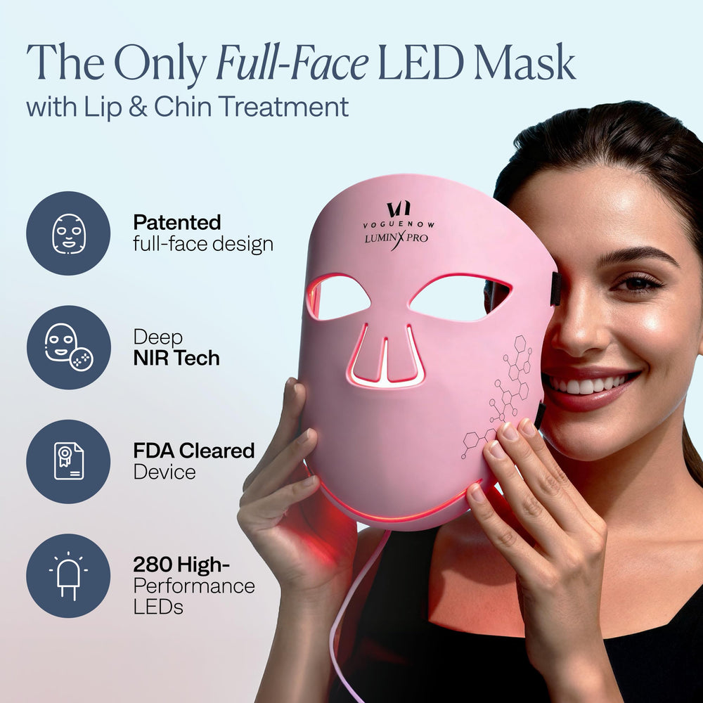 VogueNow LuminX Pro, cobertura de labios iluminada para piel suave y uniforme.