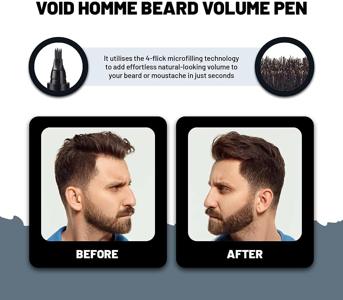 VOID Homme bolígrafo-barba textura realista que imita vello natural.