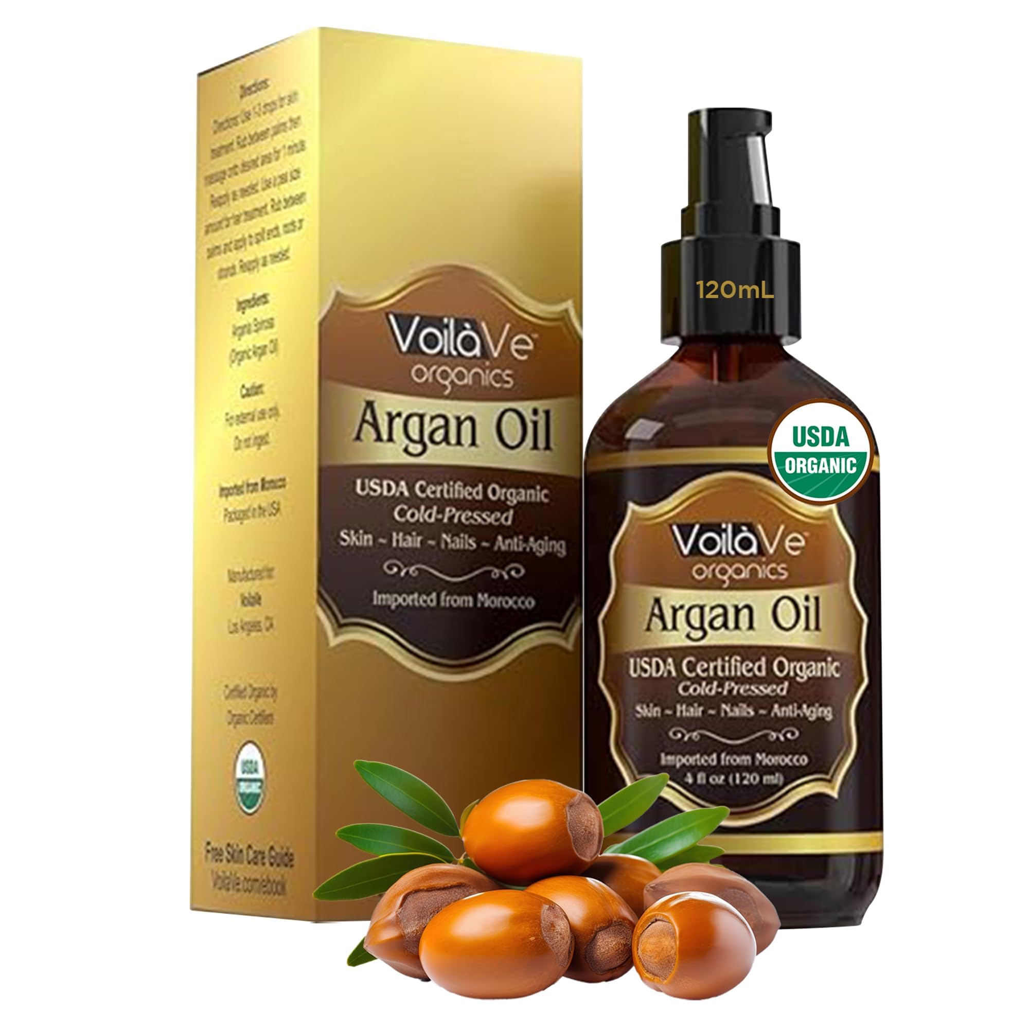VoilaVe Aceite de Argán puro de Marruecos para hidratación suave de piel.