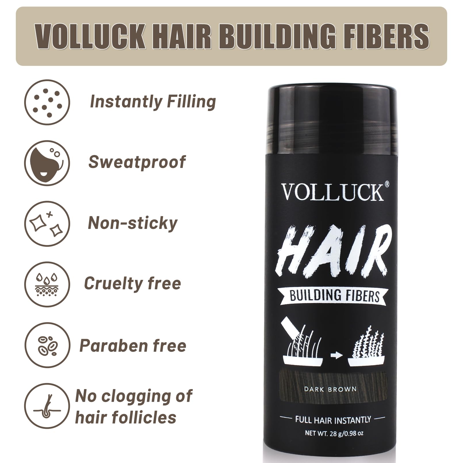 VOLLUCK fibras capilares proporcionan un aspecto natural y suave al tacto.