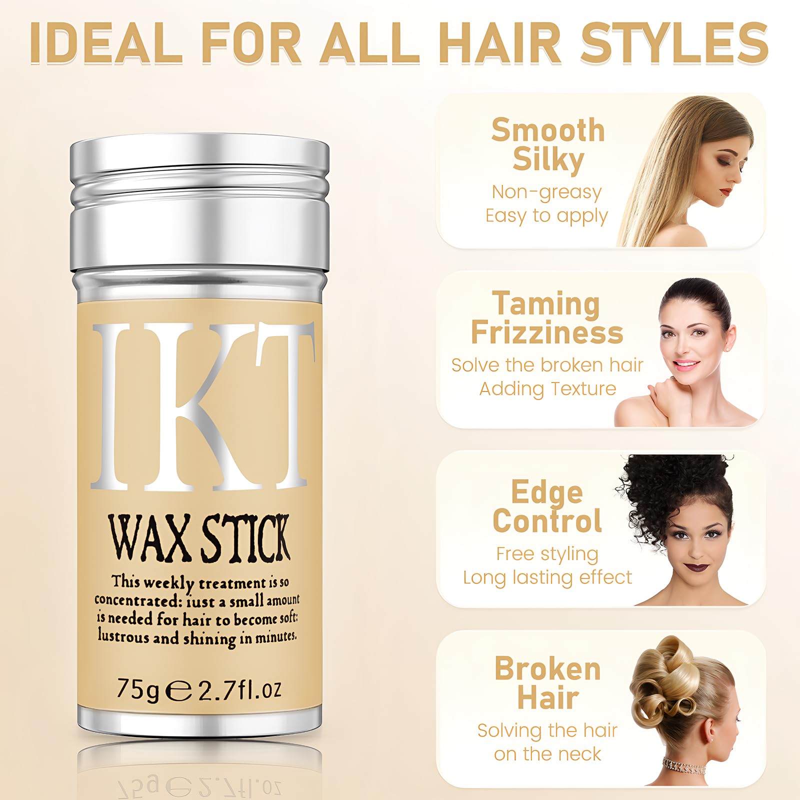 VOLLUCK Barra de cera para el pelo, control de bordes para peinados limpios.