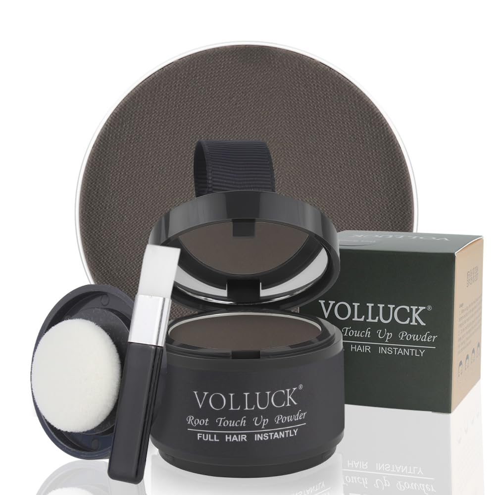 VOLLUCK polvo cubridor de raíces cabello castaño oscuro para cobertura rápida.
