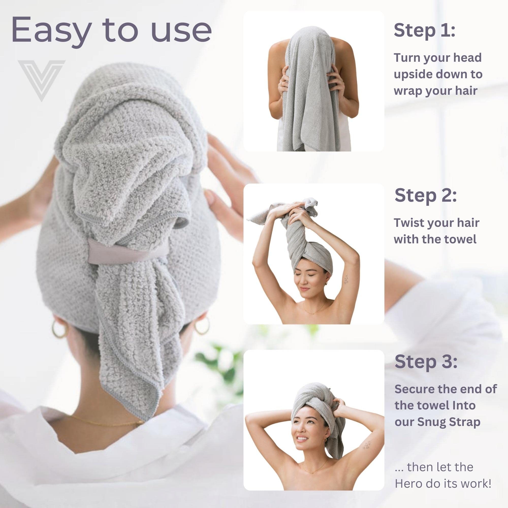 VOLO Hero Luna Gray: tejido Nanoweave que absorbe agua y cuida el cabello.