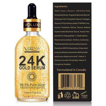 Voluxss 24K suero de oro con argán e ácido hialurónico para hidratación.