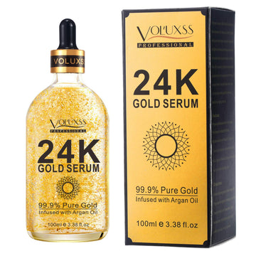 Voluxss 24K suero de oro en bote de vidrio, aporta brillo facial y luminosidad.