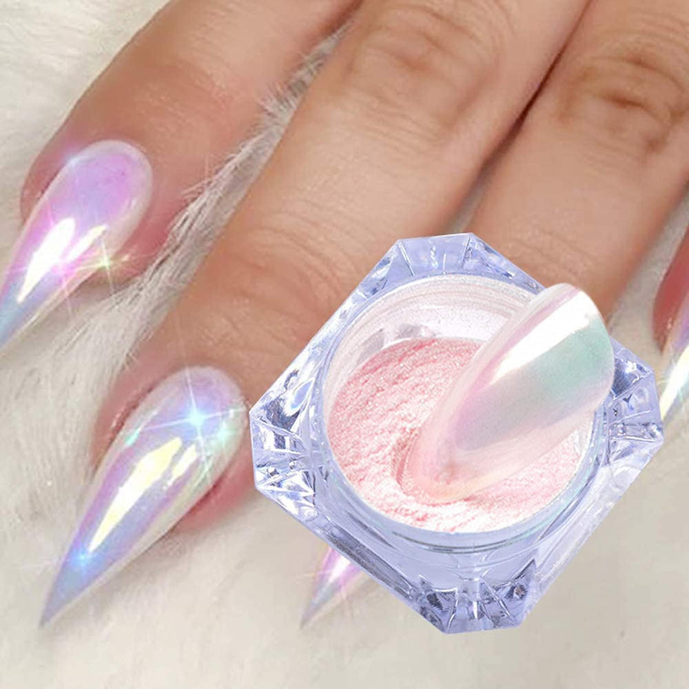 Vonrui polvo holográfico rosa para uñas, brillo intenso y acabado espejado.