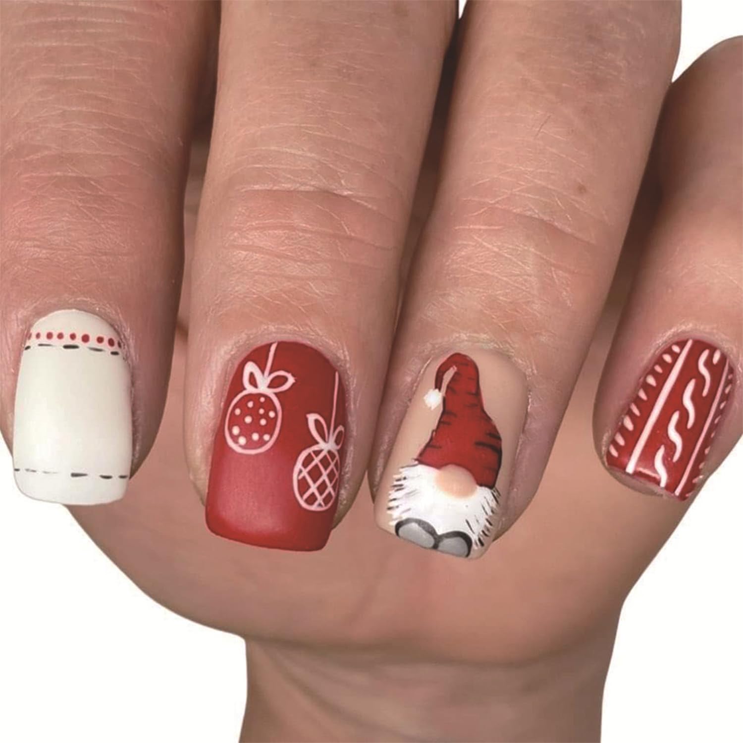 Uñas postizas Vopintpy Gnome navideño, acabado mate para fiestas y uso diario.