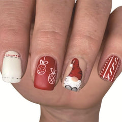 Uñas postizas Vopintpy Gnome navideño, acabado mate para fiestas y uso diario.