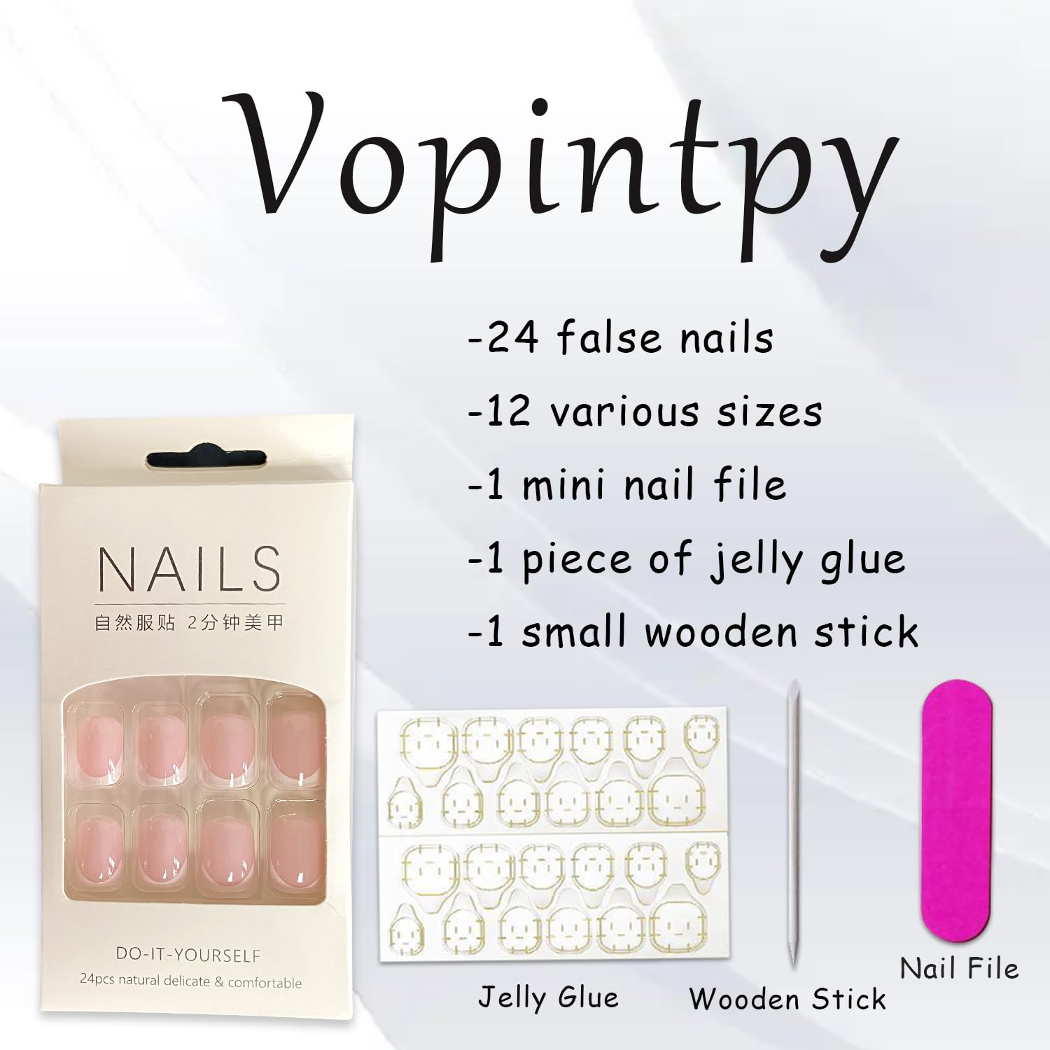 Set de 24 uñas postizas Vopintpy en caja, doce tallas