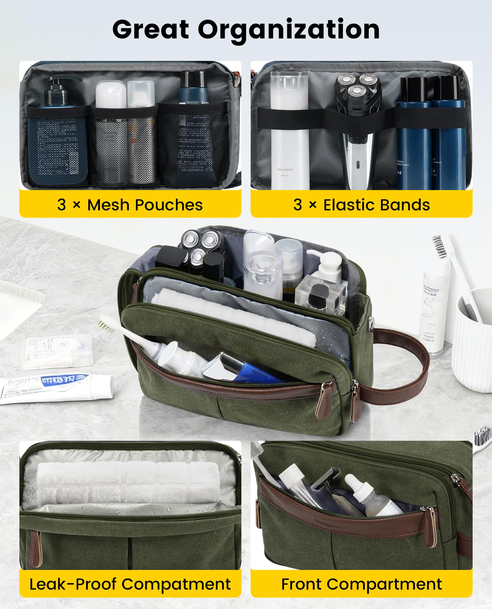 Vorspack bolsa de aseo de lona con separación húmedo-seco para mantener lo limpio.