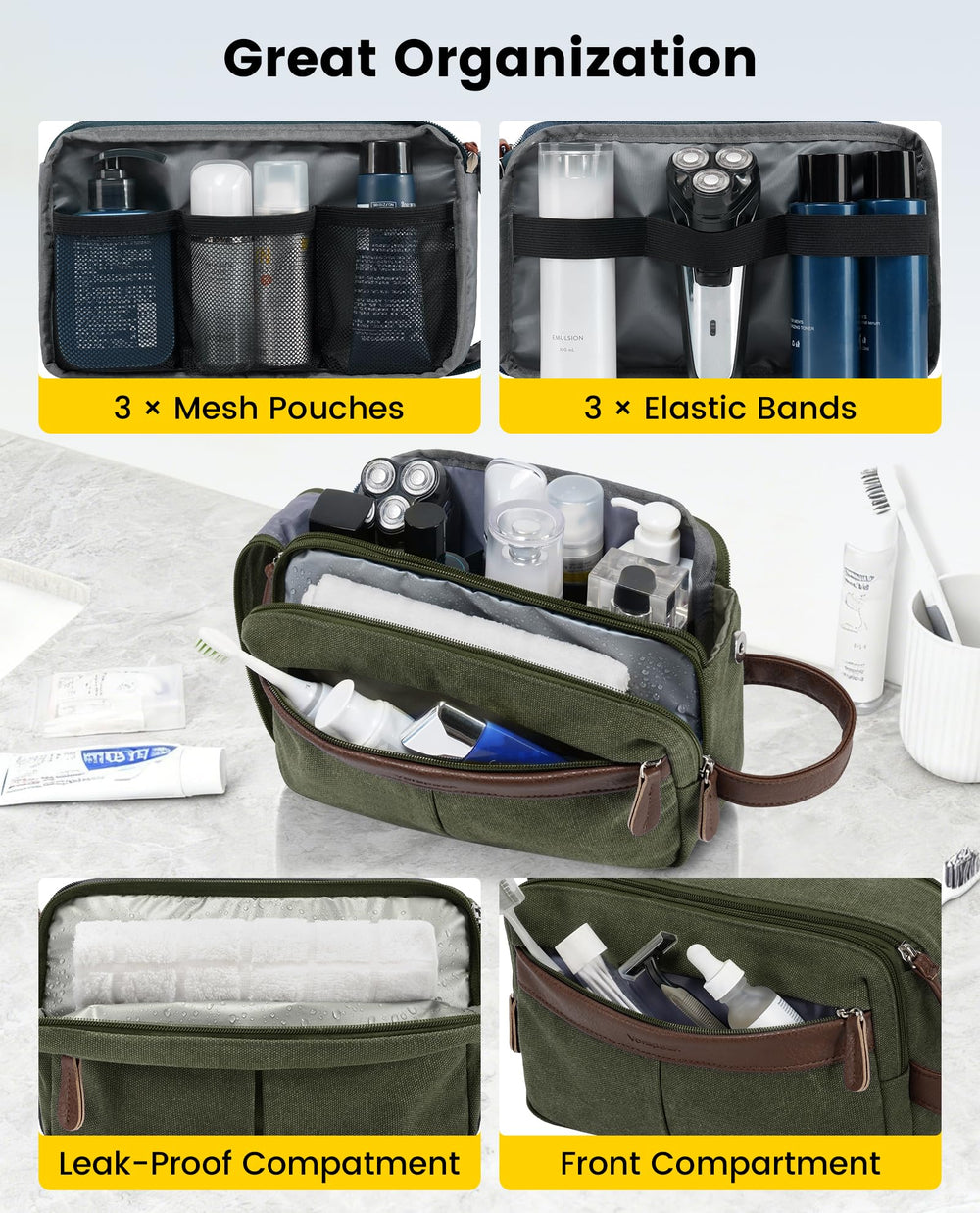Vorspack bolsa de aseo de lona con separación húmedo-seco para mantener lo limpio.
