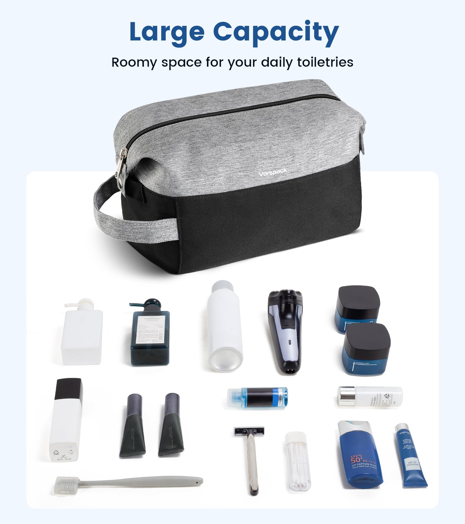 Vorspack bolsa de higiene para viaje, cierre deslizante suave para uso diario.