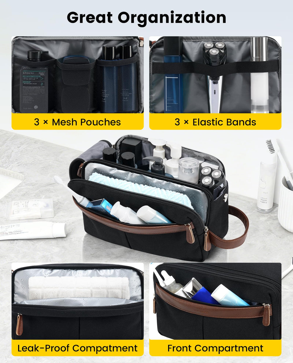 Vorspack bolso de aseo canvas grande, compartimento húmedo para toallas o derrames.