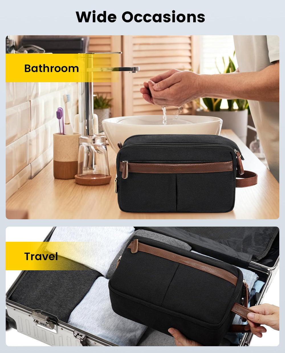 Vorspack bolso de aseo canvas grande, uso versátil para casa, gimnasio y viaje.