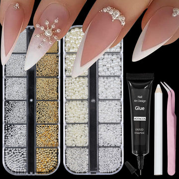 VOTACOS perlas para uñas, dos estilos, ideal para diseños variados.