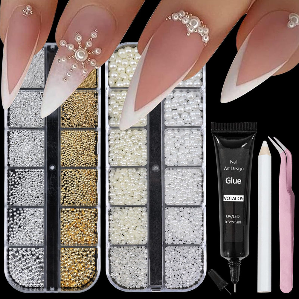 VOTACOS perlas para uñas, dos estilos, ideal para diseños variados.
