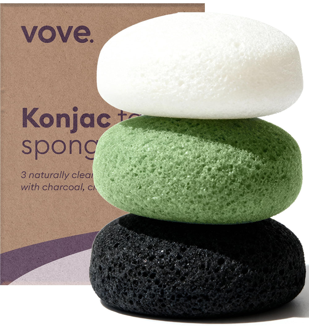 Esponjas faciales Vove Konjac en juego, exfoliación suave para todo tipo de piel.