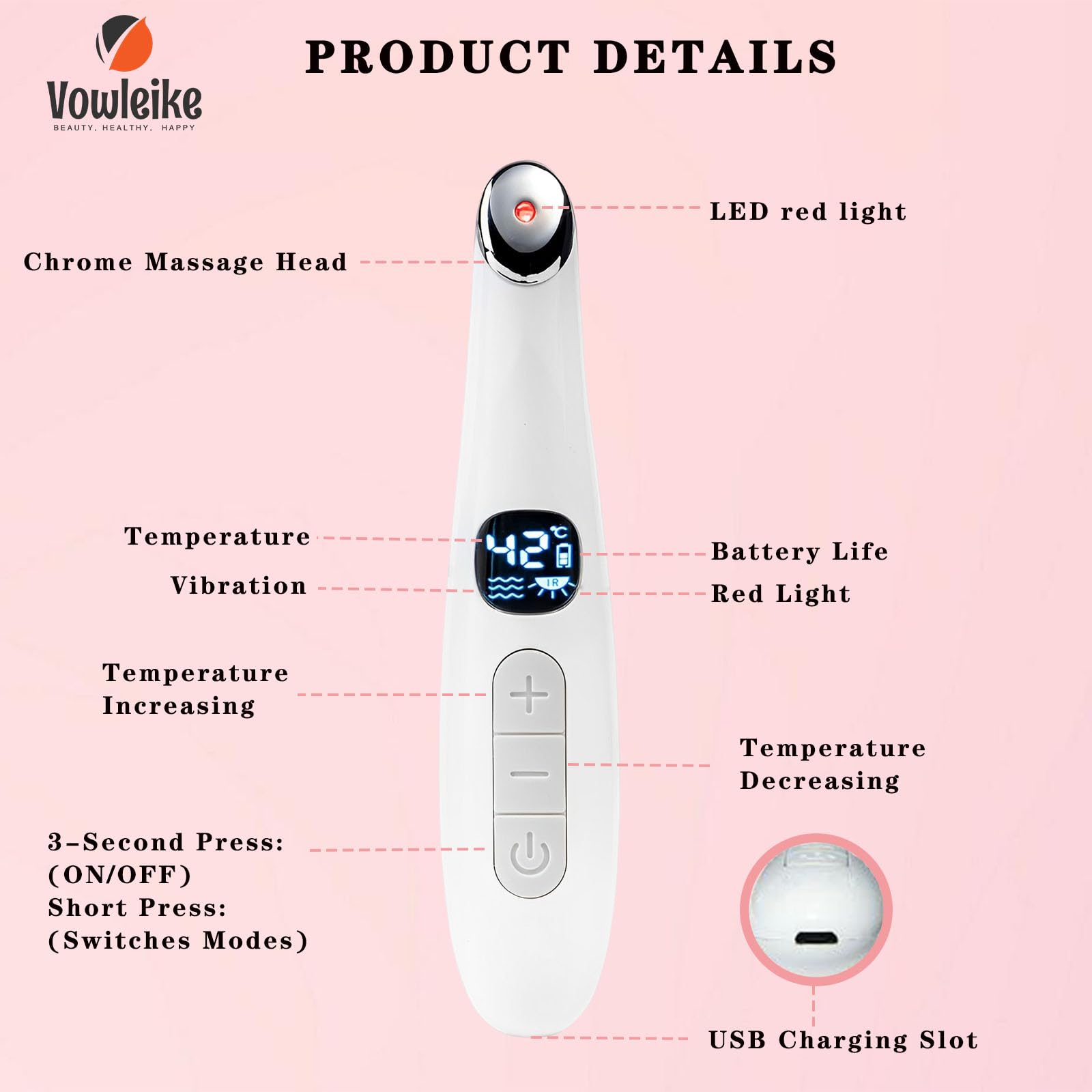 Masaje ocular de Vowleike con vibración suave para alivio.