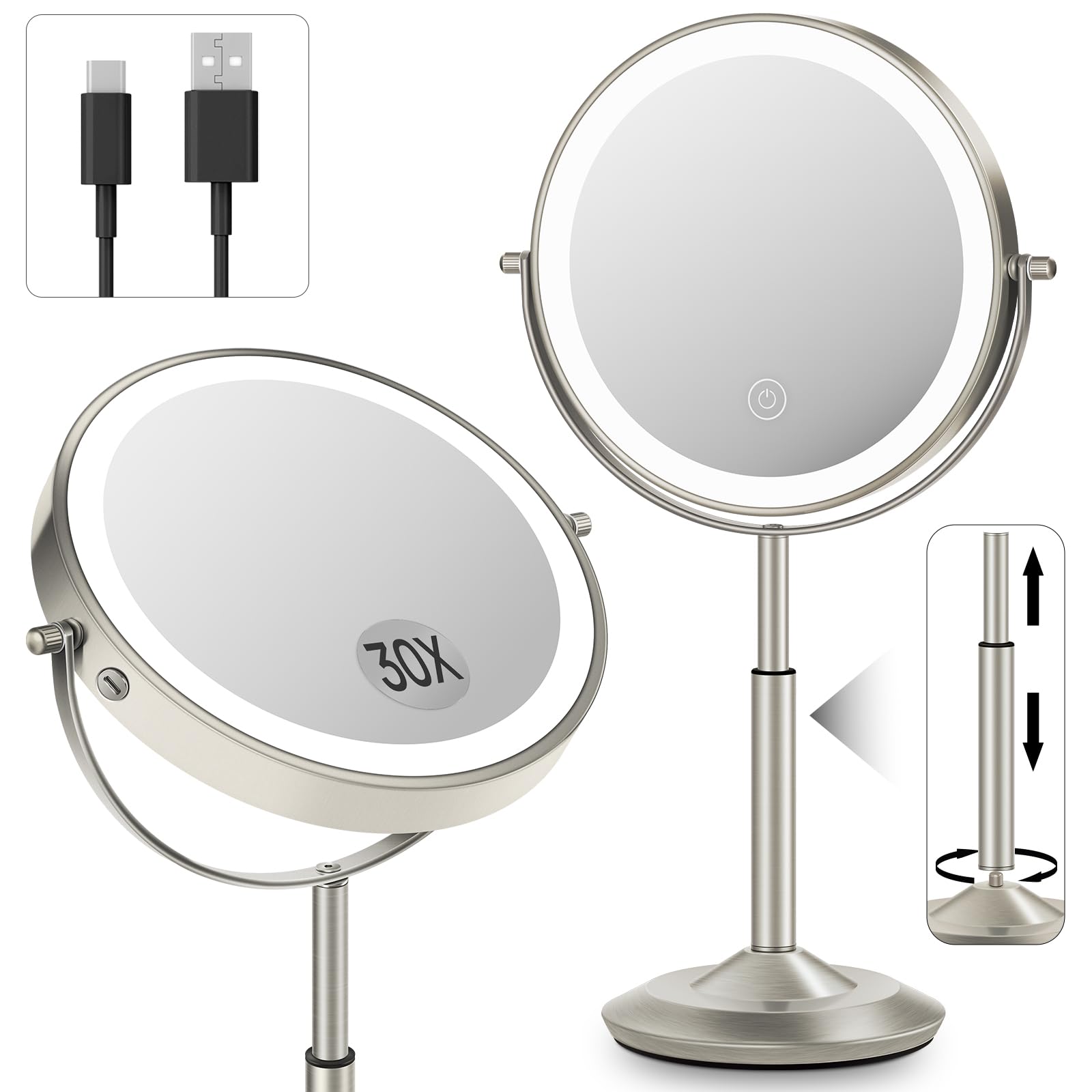 vpu-espejo-maquillaje-luces-frontal-doble-lado ideal para ver el rostro completo con iluminación estable