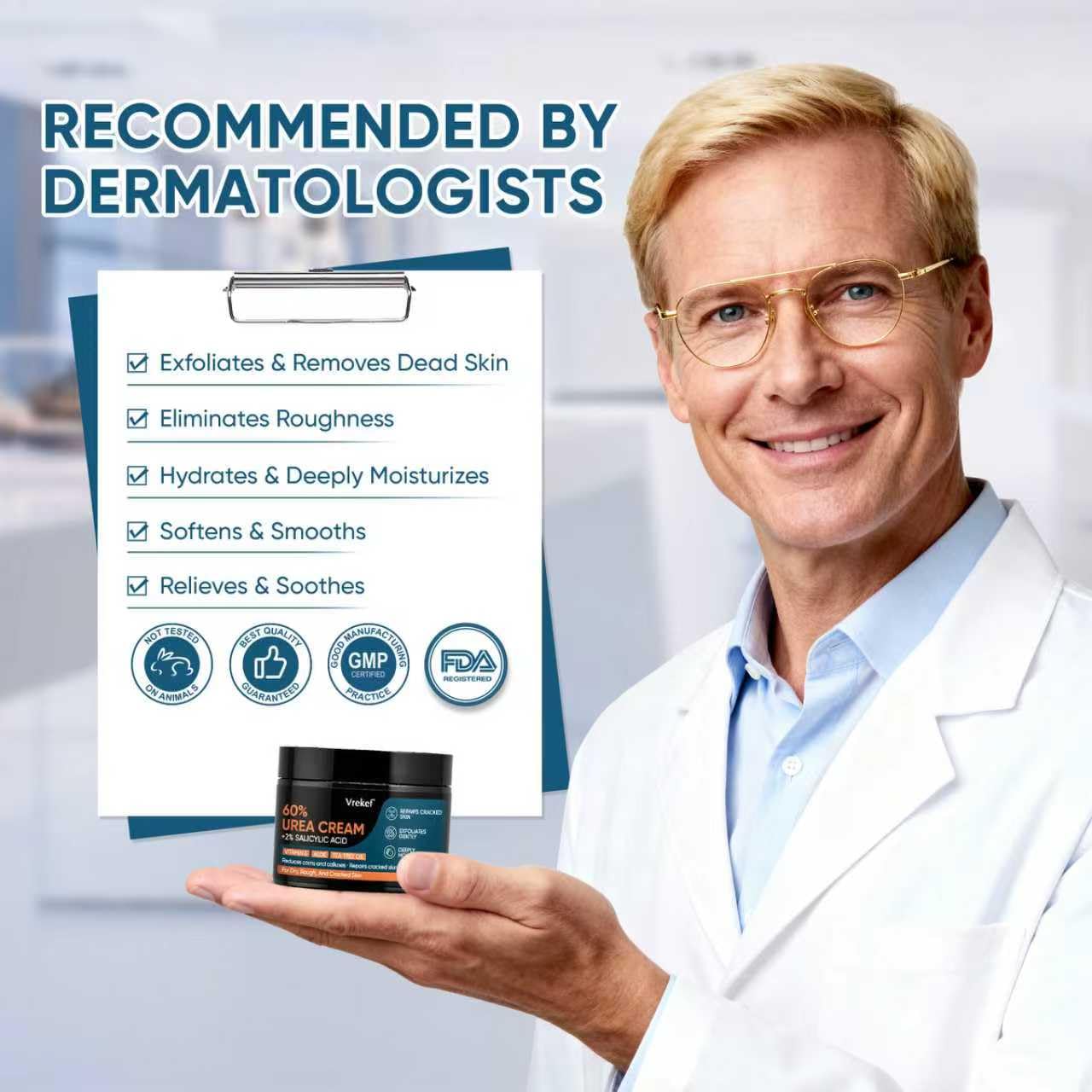 Fórmula dermatológicamente probada para piel seca y agrietada.