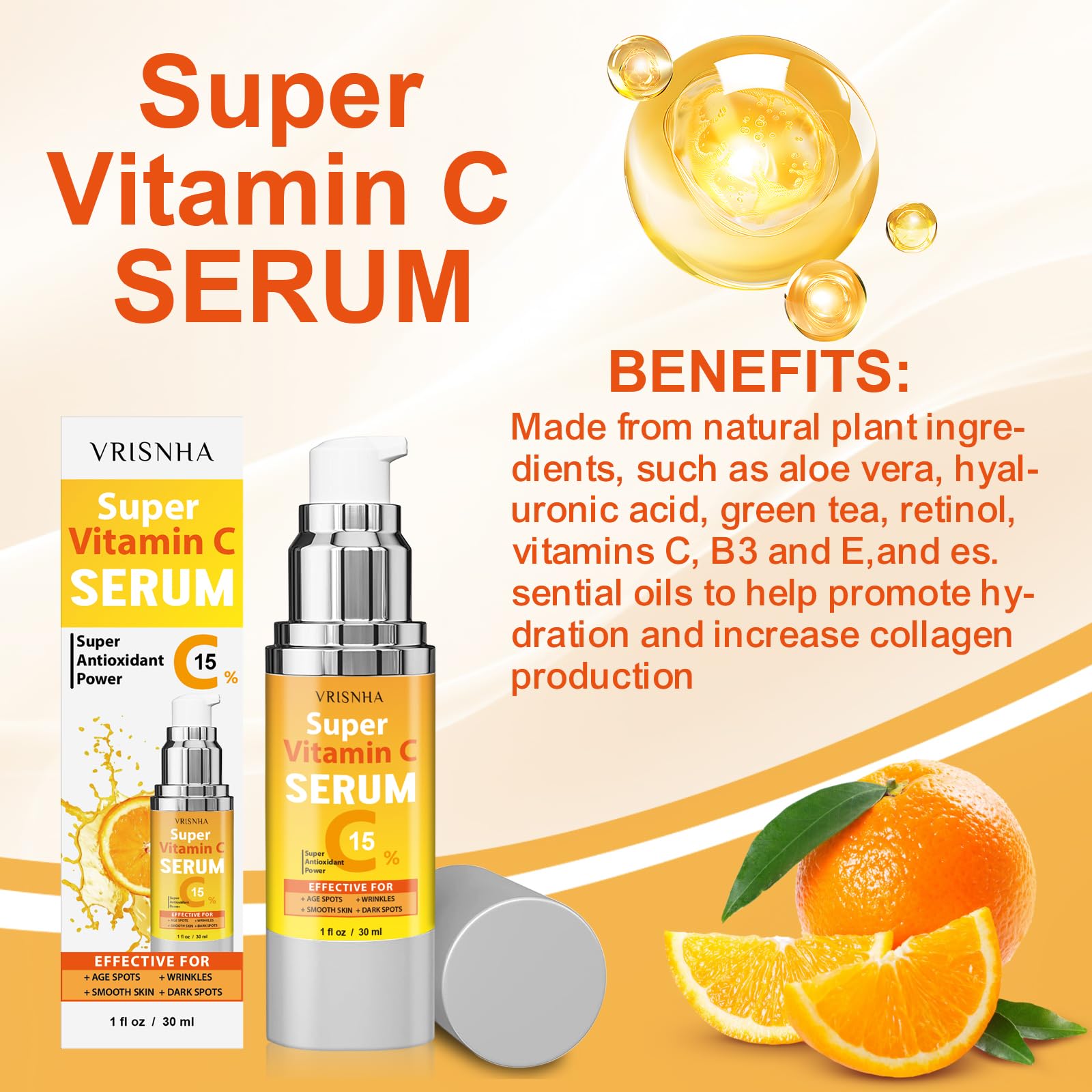VRISNHA suero Vitamina C brillo radiante: efecto suave y luminoso