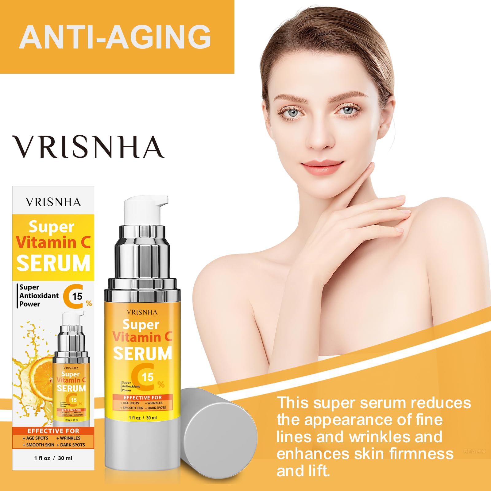 VRISNHA suero Vitamina C gotero: aplicación suave para uso diario